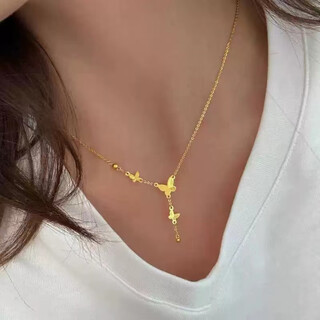 Feng feili fugitive princess clavicle chain 2025 new bow tassel necklace for women 18k gold gold bead butterfly tassel necklace