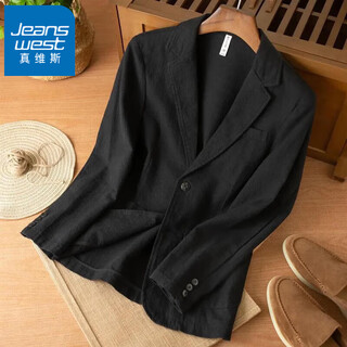 Jeanswest summer new casual versatile cotton and linen suit jacket men's loose fashionable high-end ramie single layer suit jacket men black m