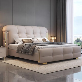 Suxiang leather bed light luxury modern simple double bed 2*2.2m master bedroom italian minimalist high-end storage bed marriage bed leather bed + bedside table*1 2*2.2m frame structure (customized size)