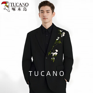 Woodpecker new chinese suit camellia embroidery loose chinese style men's handsome jacket wedding suit obsidian black jacket xl