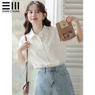 French white short-sleeved shirt for women in summer 2023 new temperament slimming polo collar professional formal wear versatile top white anti-wrinkle and impermeable_ collection priority delivery s