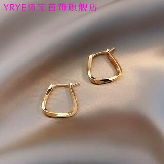 Yrye gold store model 999 gold pure gold 18k gold u-shaped geometric earrings earrings light luxury earrings earrings women's accessories