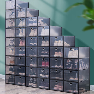 Sailotou thickened shoe box transparent drawer-type shoe storage box shoe box shoe cabinet storage box simple shoe rack black transparent white thickened shoe box 16 pieces