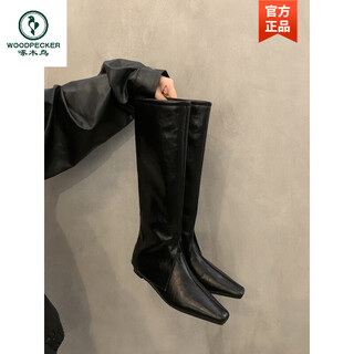 Woodpecker inner heightening pointed brown maillard boots women's shoes 2025 new autumn and winter black thin straight single boots black 36