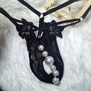 Anal plug for outdoor wearing thong men's sexy underwear with holes, customized imitation pearl thong with large buttocks, one-size-fits-all waist, adjustable