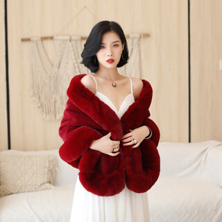 Jyr bridal wedding burgundy thickened warm fur shawl with cheongsam toasting suit wedding dress outer jacket winter burgundy mink velvet blockbuster