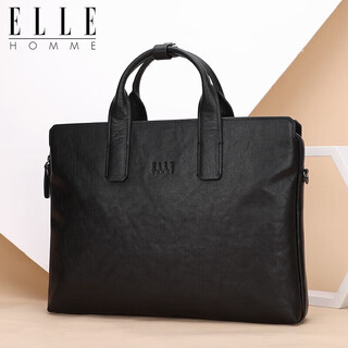 Elle homme men's business briefcase vegetable-tanned first-layer cowhide handbag large-capacity shoulder crossbody bag casual computer bag nbea088206411 black