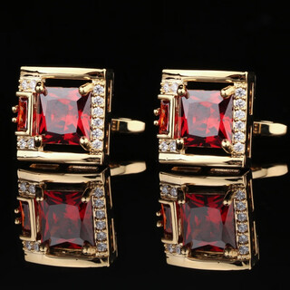 Lieshang french shirt cufflinks men's gold business cufflinks men's and women's simple shirt cuff buttons gift box set gold middle red diamond, one side small diamond cufflinks