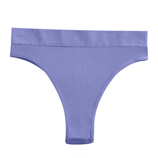 Single nanwei women's underwear european and american solid color ribbed cotton sexy mid-high waist thong comfortable breathable large size sports fitness blue sm