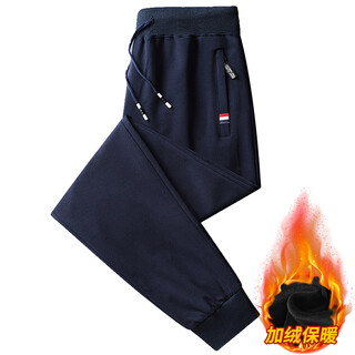 Woodpecker autumn and winter stretch loose sweatpants men's autumn pure cotton comfortable casual sweatpants stretch large size running pants navy blue leg legs (1 piece) plus velvet xl 120-130jin jin is equal to 0.5 kg