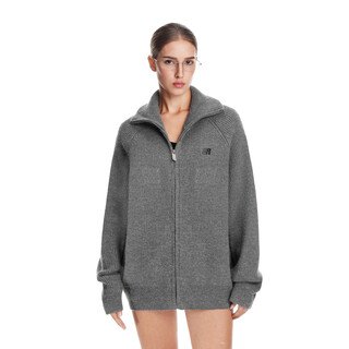 Fdr official store stand collar loose knitted sweater cardigan men and women autumn 2025 new long sleeve jacket top gray s