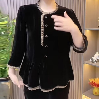Xia dian suding queen (se.pstp) 2025 spring and autumn new mother's wear golden velvet long sleeve top fashionable age-reducing shirt slimming western style bottoming shirt women black 3xl recommended 120-135 jin jin is equal to about 0.5 kg