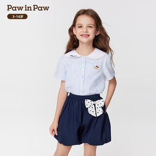 Pawinpaw cartoon bear children's clothing 25th spring and summer girls cotton shirt blue 140