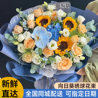 Eswina flower express rose mix and match bouquet birthday gift delivered to flower shops in the same city nationwide blue sea and sky sunflower and champagne mix and match bouquet