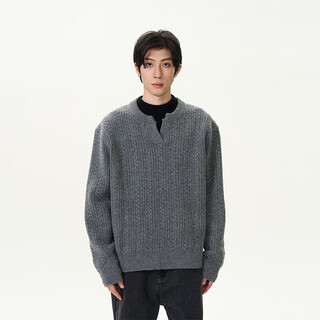 Oiro's shop american retro twist design sweater men's lazy high-end henry collar sweater couple trend gray xl