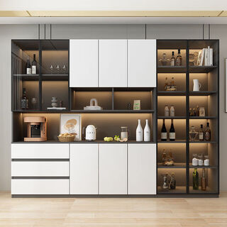 Solid wood sideboard, entrance cabinet, wall-mounted multi-functional all-in-one cabinet, kitchen and dining room, simple modern custom-made heightened wine cabinet, made of solid wood, gray and white, delivered to home with installation package, style 1, made of solid wood, 40*40*220cm