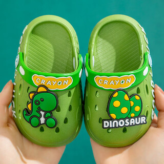 Gotovan dinosaur baby croc shoes 1 year old 3 indoor waterproof anti-collision baotou children's slippers summer boys girls infants green 18-19 sizes inner length 12cm about 0-1 years old