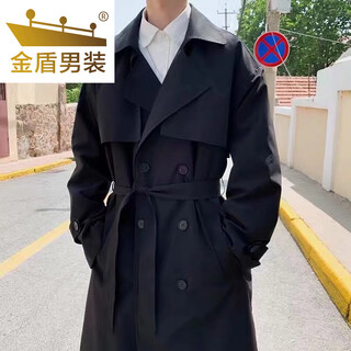 金盾春秋中长款风衣男夹克日系宽松英伦风韩版情侣潮流学生bf披风外套 黑色8872高端款 M