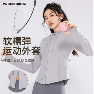 Victoriatourist sports jacket yoga wear women's top double zipper pilates fitness clothing running training sportswear black l