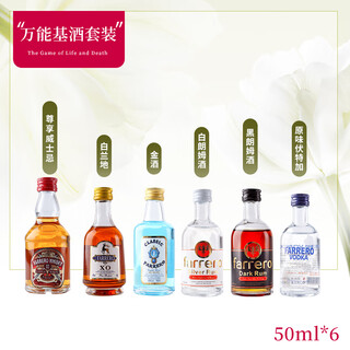 马丁巴克调酒基酒套装小瓶 便利店小瓶酒 洋酒威士忌伏特加小瓶 微醺套装 万能基酒套装【50ml*6支】
