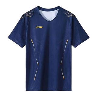 Li ning 19902025 new badminton uniform for children 8 to 12 years old table tennis quick-drying breathable men's and women's sports competition customization fkyp-navy blue sports t-shirt 140 children's code