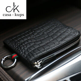 casa-kupsCK日韩男士真皮拉链小钱包牛皮迷你简约零钱包女式卡包钥匙包鳄鱼 黑鳄鱼纹