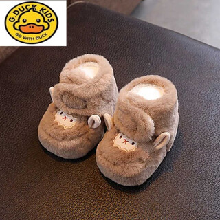 G.duck婴儿鞋子袜冬季0-1岁新生儿加厚保暖秋小月龄宝宝6到12个月初步前 兔毛小羊卡其色 11 内长cm