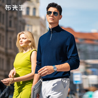 Mr. bu double-layer warm wool sweater-half turtleneck zipper autumn and winter solid color long-sleeved sweater for men bt16995 deep sea blue m (170)