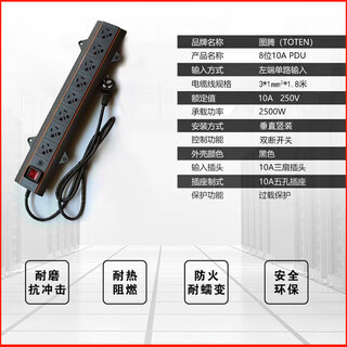 图腾（TOTEN）正品图腾机柜PDU机柜插座8位10A16A输入电源TOTEN机柜PDU插座排插 图腾8位10A电源插排（塑料外壳）