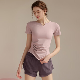 Duoxiangyu yoga wear women's new summer running sports pilates training wear short-sleeved fitness wear t-shirt tight-fitting sakura pink yoga wear m recommendation 95-105jin jin is equal to 0.5 kg