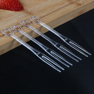 Carole disposable fruit fork thickened plastic transparent fruit picks individually packaged moon cake bar ktv cake shop home transparent thickened heart-shaped fork 500 pieces