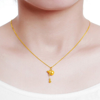 Chow tai fook gold pure gold 999 tassel gourd pendant pure gold women's jewelry 24k pure gold clavicle necklace tassel gourd seven with 18k titanium gold chain