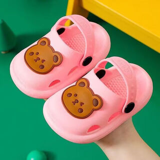 Gotovanpvc plastic toddler sandals cartoon bear home children's shoes cute baby croc shoes bear pink size 28-29 (inner length 16.5cm)