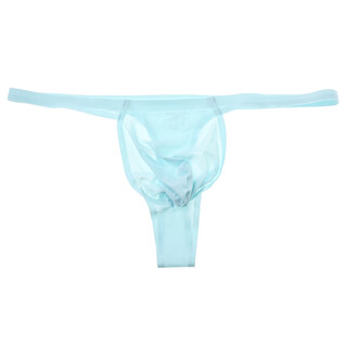 Esther's men's ice silk seamless thin waist thong sexy u-convex low-waist single butt 002d light blue xl
