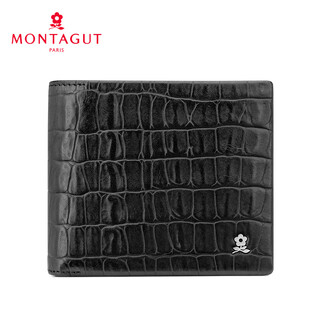 梦特娇（MONTAGUT）男士钱包真皮2025新款鳄鱼纹品牌短款皮夹时尚潮流男款卡包 11黑色11