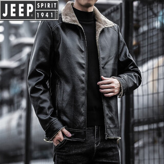 Jeep spirit jeep leather jacket men's autumn and winter leather jacket motorcycle leather retro harley motorcycle riding suit pilot black 2xl