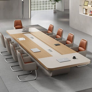 Conference table with long table strips, simple modern table and chair combination, oval workbench for negotiation and training, large office furniture 2.4m conference table