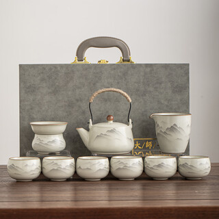 Porcelain friends mingshui mo guanshan ru kiln tea set complete kung fu tea set business holiday souvenir gift for elders housewarming gift