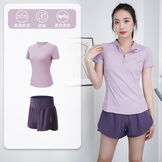 Koji yoga short sleeve top 2025 summer new cycling mountaineering clothing sports suit half zipper running fitness clothing for women purple short sleeve two-piece set purple running quick-drying clothes for women/m
