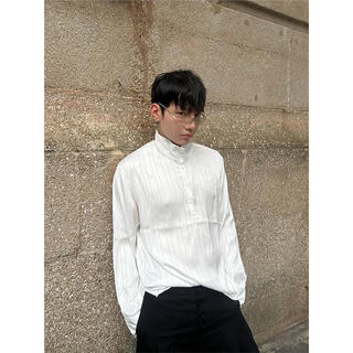 Zhaoxun old money style shirt retro striped noble glossy lazy style top men's loose drape silky henry collar shirt white high quality m