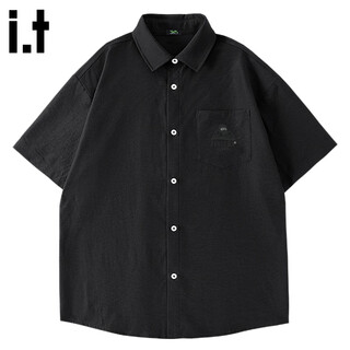 Fingercroxxit shirt men's short-sleeved casual loose youth half-sleeved summer ice silk breathable shirt men's black xl
