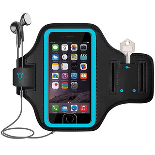 Outdoor sports mobile phone arm bag running arm strap multi-functional but water-resistant mobile phone touch screen mobile phone bag fitness for men and women blue reflective strip m (suitable for mobile phones within 6.2 inches)