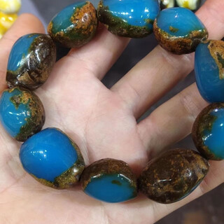 Shimei's new blue amber bracelet with leather amber raw stone and beeswax hand ornaments for men and women, high-end and elegant, high-end gift selection