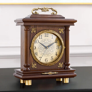 Zhuang shu chinese solid wood silent desk clock living room brass sitting clock european retro desktop desk clock classical quartz clock 322