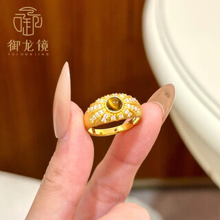 Yulongjing gold brushed tiger eye stone ring for women, new 999 solid gold dot diamond inlaid ring, closed ring for girlfriend, 12 circle size, gold about 2.1g-2.2g
