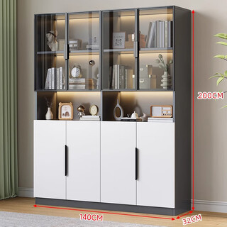 Yishange bookcase with glass door dustproof light luxury wall storage cabinet hand-made display cabinet display storage cabinet floor-standing bookshelf four doors gray 140*32*200 (including upstairs installation) including upstairs installation