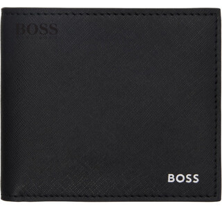 Boss light luxury men's black bifold signature details wallet black one size