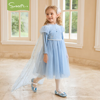 Snuffy girls elsa princess dress autumn and winter baby girl birthday dress elsa dress warm and includes cloak ice blue 100