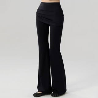 Luluuvttoh sports trousers for women in fall, fake two-piece butt lift yoga pants skirt, pilates training, running, fitness bootcut pants, black s, recommended 80-95jin jin is equal to 0.5kg