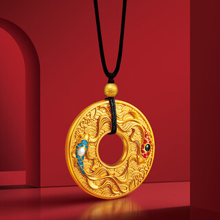 Yingtang old phoenix 999 ancient style forbidden city heritage auspicious pisces good luck safe buckle sand gold plated gold round transfer necklace